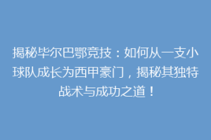 揭秘毕尔巴鄂竞技：如何从一支小球队成长为西甲豪门，揭秘其独特战术与成功之道！