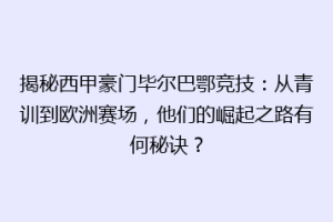 揭秘西甲豪门毕尔巴鄂竞技：从青训到欧洲赛场，他们的崛起之路有何秘诀？