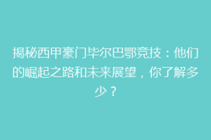 揭秘西甲豪门毕尔巴鄂竞技：他们的崛起之路和未来展望，你了解多少？