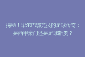 揭秘！毕尔巴鄂竞技的足球传奇：是西甲豪门还是足球新贵？