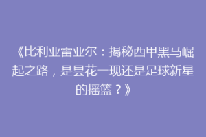 《比利亚雷亚尔：揭秘西甲黑马崛起之路，是昙花一现还是足球新星的摇篮？》