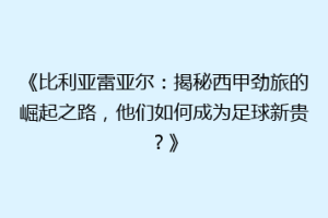 《比利亚雷亚尔：揭秘西甲劲旅的崛起之路，他们如何成为足球新贵？》