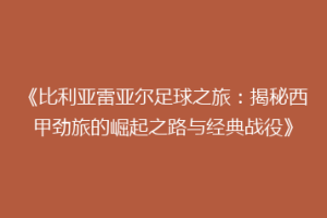 《比利亚雷亚尔足球之旅：揭秘西甲劲旅的崛起之路与经典战役》