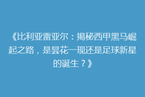 《比利亚雷亚尔：揭秘西甲黑马崛起之路，是昙花一现还是足球新星的诞生？》