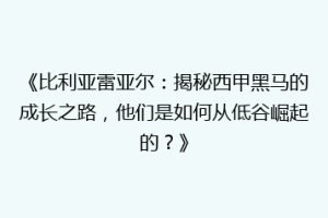 《比利亚雷亚尔：揭秘西甲黑马的成长之路，他们是如何从低谷崛起的？》