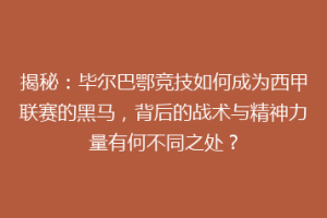 揭秘：毕尔巴鄂竞技如何成为西甲联赛的黑马，背后的战术与精神力量有何不同之处？