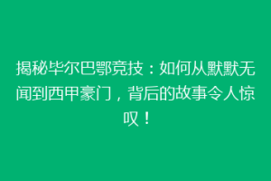 揭秘毕尔巴鄂竞技：如何从默默无闻到西甲豪门，背后的故事令人惊叹！