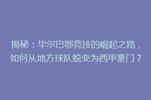 揭秘：毕尔巴鄂竞技的崛起之路，如何从地方球队蜕变为西甲豪门？