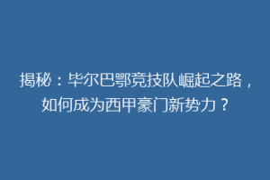 揭秘：毕尔巴鄂竞技队崛起之路，如何成为西甲豪门新势力？