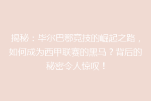 揭秘：毕尔巴鄂竞技的崛起之路，如何成为西甲联赛的黑马？背后的秘密令人惊叹！