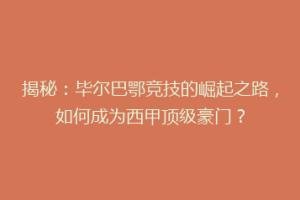 揭秘：毕尔巴鄂竞技的崛起之路，如何成为西甲顶级豪门？
