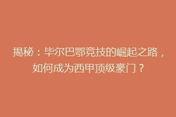 揭秘：毕尔巴鄂竞技的崛起之路，如何成为西甲顶级豪门？