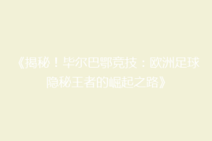 《揭秘！毕尔巴鄂竞技：欧洲足球隐秘王者的崛起之路》