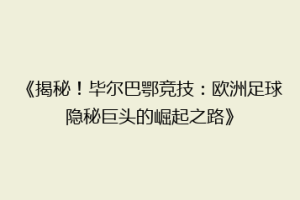 《揭秘！毕尔巴鄂竞技：欧洲足球隐秘巨头的崛起之路》