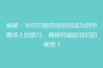 揭秘:毕尔巴鄂竞技如何成为西甲赛场上的黑马,揭秘其崛起背后的秘密!
