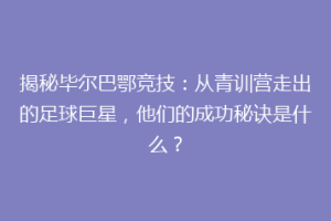 揭秘毕尔巴鄂竞技：从青训营走出的足球巨星，他们的成功秘诀是什么？