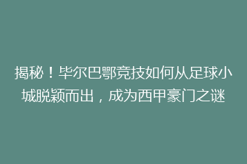 揭秘!毕尔巴鄂竞技如何从足球小城脱颖而出,成为西甲豪门之谜