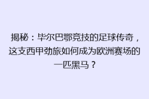 揭秘：毕尔巴鄂竞技的足球传奇，这支西甲劲旅如何成为欧洲赛场的一匹黑马？