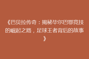 《巴贝拉传奇：揭秘毕尔巴鄂竞技的崛起之路，足球王者背后的故事》