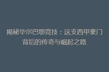 揭秘毕尔巴鄂竞技：这支西甲豪门背后的传奇与崛起之路