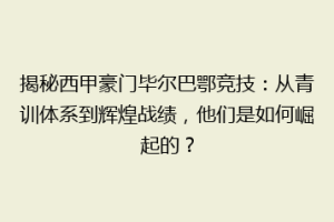 揭秘西甲豪门毕尔巴鄂竞技：从青训体系到辉煌战绩，他们是如何崛起的？