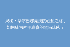 揭秘：毕尔巴鄂竞技的崛起之路，如何成为西甲联赛的黑马球队？
