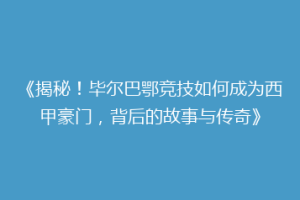 《揭秘！毕尔巴鄂竞技如何成为西甲豪门，背后的故事与传奇》