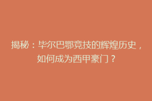 揭秘：毕尔巴鄂竞技的辉煌历史，如何成为西甲豪门？