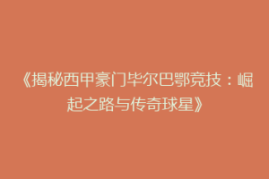 《揭秘西甲豪门毕尔巴鄂竞技：崛起之路与传奇球星》