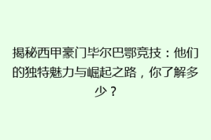 揭秘西甲豪门毕尔巴鄂竞技：他们的独特魅力与崛起之路，你了解多少？