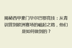 揭秘西甲豪门毕尔巴鄂竞技：从青训营到欧洲赛场的崛起之路，他们是如何做到的？