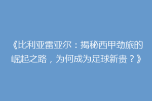 《比利亚雷亚尔：揭秘西甲劲旅的崛起之路，为何成为足球新贵？》