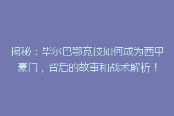 揭秘:毕尔巴鄂竞技如何成为西甲豪门,背后的故事和战术解析!