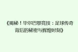 《揭秘！毕尔巴鄂竞技：足球传奇背后的秘密与辉煌时刻》