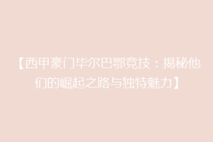 【西甲豪门毕尔巴鄂竞技：揭秘他们的崛起之路与独特魅力】