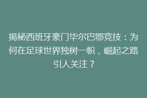 揭秘西班牙豪门毕尔巴鄂竞技：为何在足球世界独树一帜，崛起之路引人关注？