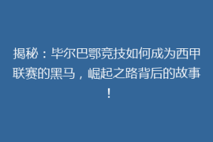 揭秘：毕尔巴鄂竞技如何成为西甲联赛的黑马，崛起之路背后的故事！