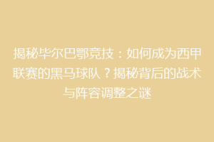揭秘毕尔巴鄂竞技：如何成为西甲联赛的黑马球队？揭秘背后的战术与阵容调整之谜