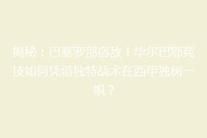 揭秘：巴塞罗那宿敌！毕尔巴鄂竞技如何凭借独特战术在西甲独树一帜？
