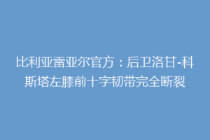 比利亚雷亚尔官方:后卫洛甘-科斯塔左膝前十字韧带完全断裂